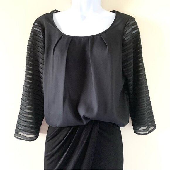 BCBG Women’s Blouse Sheer Striped Sleeve Top 3/4 Length Sleeve Black Size Small - Picture 3 of 11
